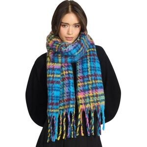 Steve Madden Vibrant Tartan Plaid Multicolor Oversize Warm Cozy Winter Scarf New